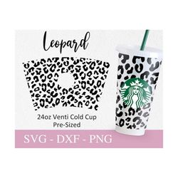 leopard pattern starbucks cup svg, svg files for cricut, 24oz venti cold cup design, cheetah print full wrap svg png dxf