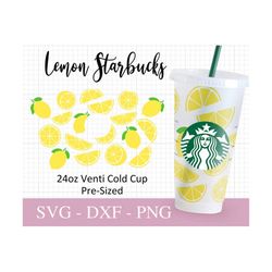 lemon starbucks cup svg, svg files for cricut, 24oz venti cold cup design, summer starbucks cup, full wrap svg png dxf.