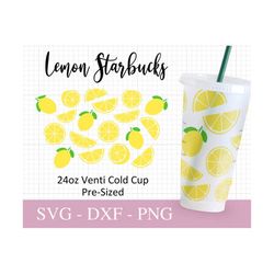 no hole lemon starbucks cup svg, svg files for cricut, 24oz venti cold cup design, summer starbucks cup, full wrap svg p