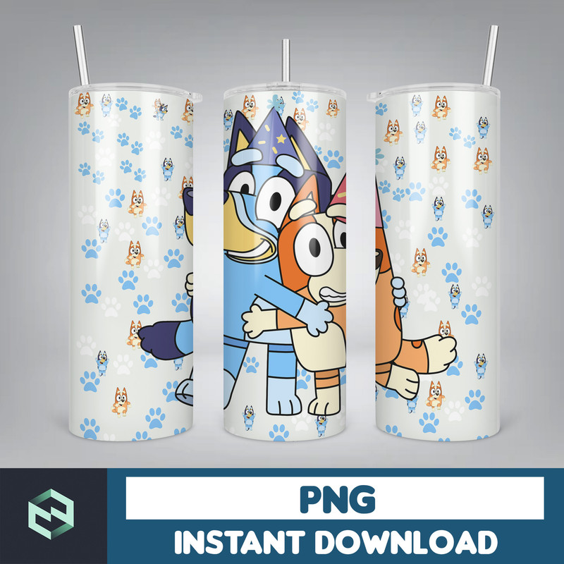Blue Dog Tumbler Wrap, Instant Download 20oz Tumbler PNG Wraps Design, Digital Cartoon 20 oz Skinny Tumblers Designs Template (19).jpg