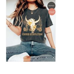 chris stapleton bullhead unisex comfort color shirt, stapleton western shirt, western shirt, chris stapleton tour shirt,