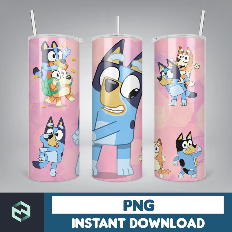 Blue Dog Tumbler Wrap, Instant Download 20oz Tumbler PNG Wraps Design, Digital Cartoon 20 oz Skinny Tumblers Designs Template (22).jpg