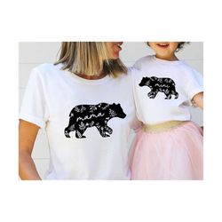 mama bear svg, floral bear svg, mama and mini svg, mommy and me svg, matching shirt svg, mommy daughter svg, boho mama s