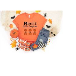 mimi's little pumpkin shirt, personalized grandma shirt with kids name, grandma pumpkin halloween shirt, custom mimi fal