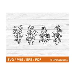 flowers svg, wild flowers svg, spring svg, spring flowers svg, flower and leaves svg, svg flowers, flower svg bundle, ga