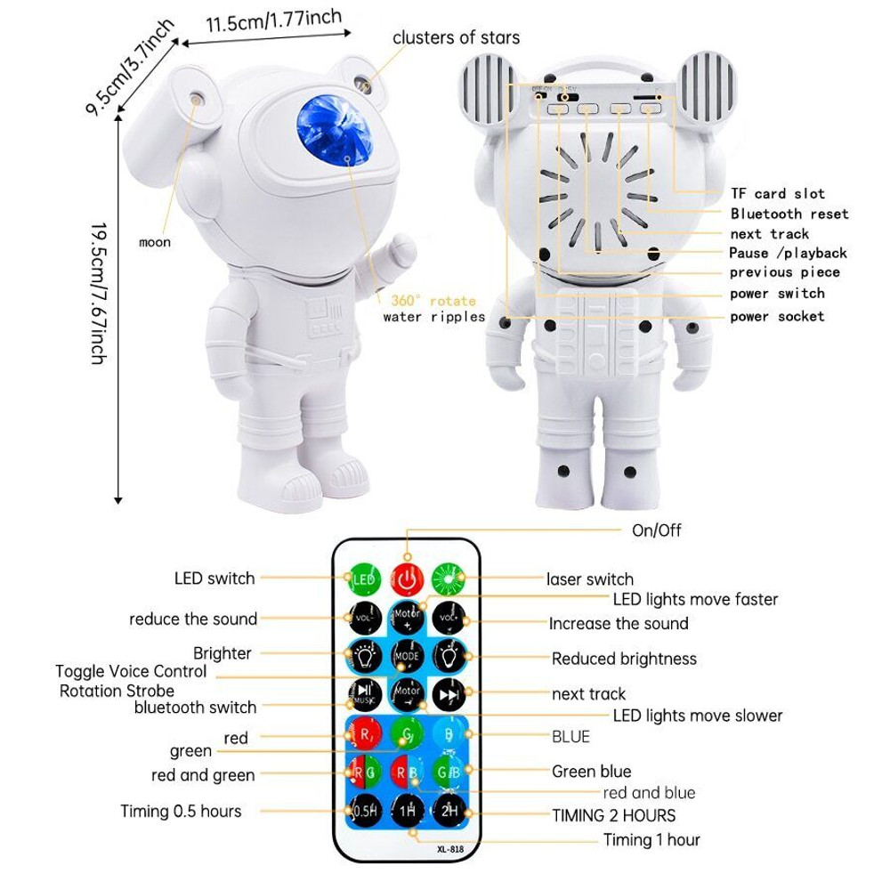 Astronaut Star Projector Night Light Remote 7