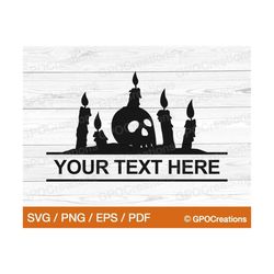 halloween skull svg, skull split frame svg, halloween candles svg, skull png, candles png, skull svg, skull silhouette p