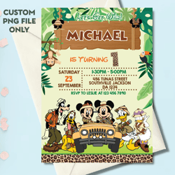 Personalized File Kids Birthday Invitation Printable, Mickey Mouse Birthday Invitation, mickey safari kids Editable