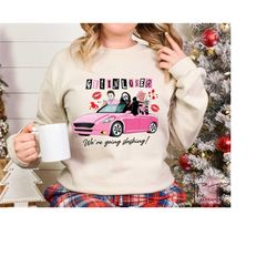 get in loser we're going slashing sweatshirt, horror movie character, horror halloween hoodie, halloween pink, funny hal