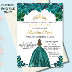 personalized file emerald green floral quinceanera invitation instant download, mis quince 15 anos 16th birthday invite