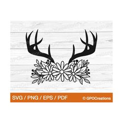 floral deer antlers svg, deer flowers svg, flowers svg, deer antlers svg, floral svg, boho svg, deer svg, deer antlers c