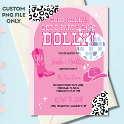 personalized file disco dolly birthday invitation cosmic cowgirl invitation disco cowgirl invitation let's go girls rhin