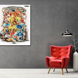 fifa 2002 world cup poster of legendary players,man cave art decor, canvas wall art,fifa 2002 world cup print art,game r