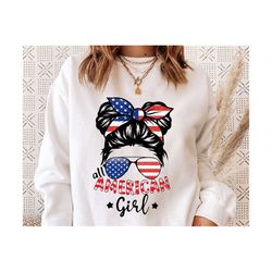 all american girl svg, messy bun svg, mom bun svg, 4th of july svg, happy 4th of july, american flag svg, american girl,