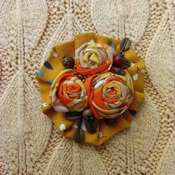 textile brooch pin orange autumn