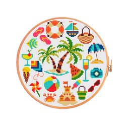 Summer vacation sampler cross stitch pattern