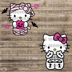Mummy & Skeleton Halloween Pink Hello-Kitty SVG EPS DXF PNG