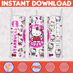 kitty coffee tumbler, 20oz straight skinny wrap, spring flower pink cat png, tumbler wrap, full tumbler wrap