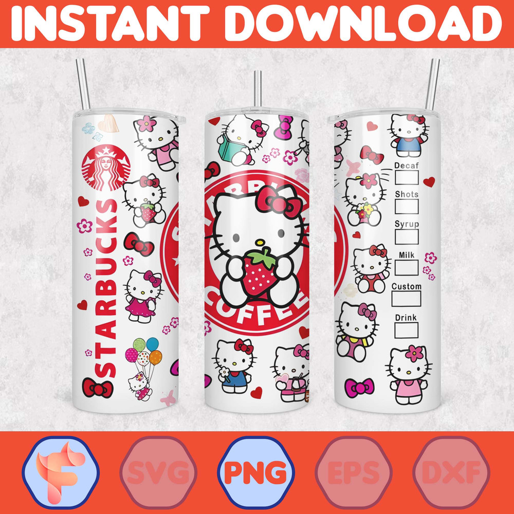 Kitty Coffee Tumbler, 20oz Straight Skinny Wrap, Spring Flower Pink Cat PNG, Tumbler Wrap, Full Tumbler Wrap, Cartoon Tumbler (3).jpg