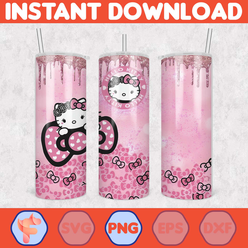 Kitty Coffee Tumbler, 20oz Straight Skinny Wrap, Spring Flower Pink Cat PNG, Tumbler Wrap, Full Tumbler Wrap, Cartoon Tumbler (4).jpg