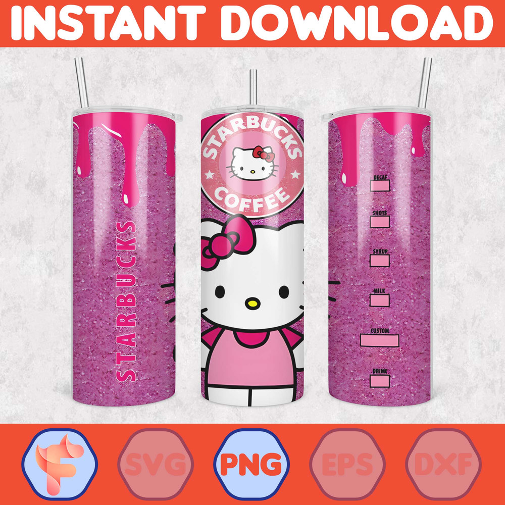 Kitty Coffee Tumbler, 20oz Straight Skinny Wrap, Spring Flower Pink Cat PNG, Tumbler Wrap, Full Tumbler Wrap, Cartoon Tumbler (9).jpg