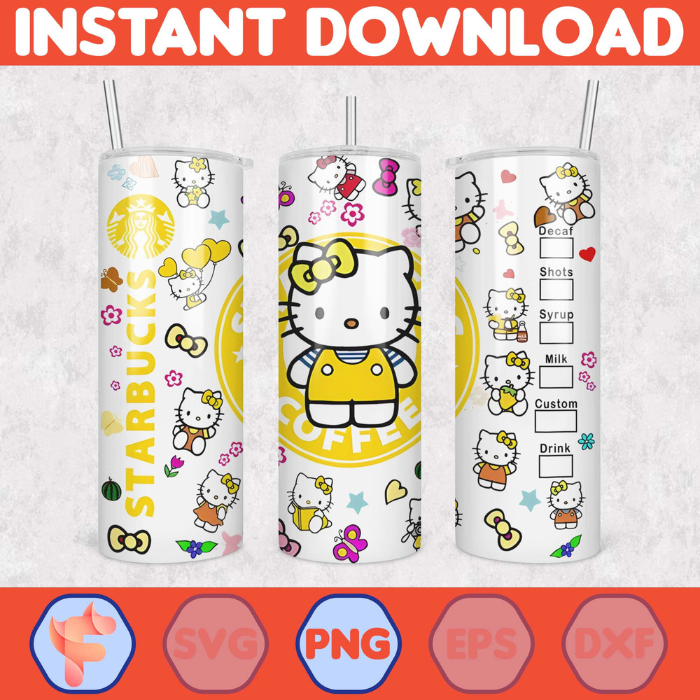 Kitty Coffee Tumbler, 20oz Straight Skinny Wrap, Spring Flower Pink Cat PNG, Tumbler Wrap, Full Tumbler Wrap, Cartoon Tumbler (13).jpg