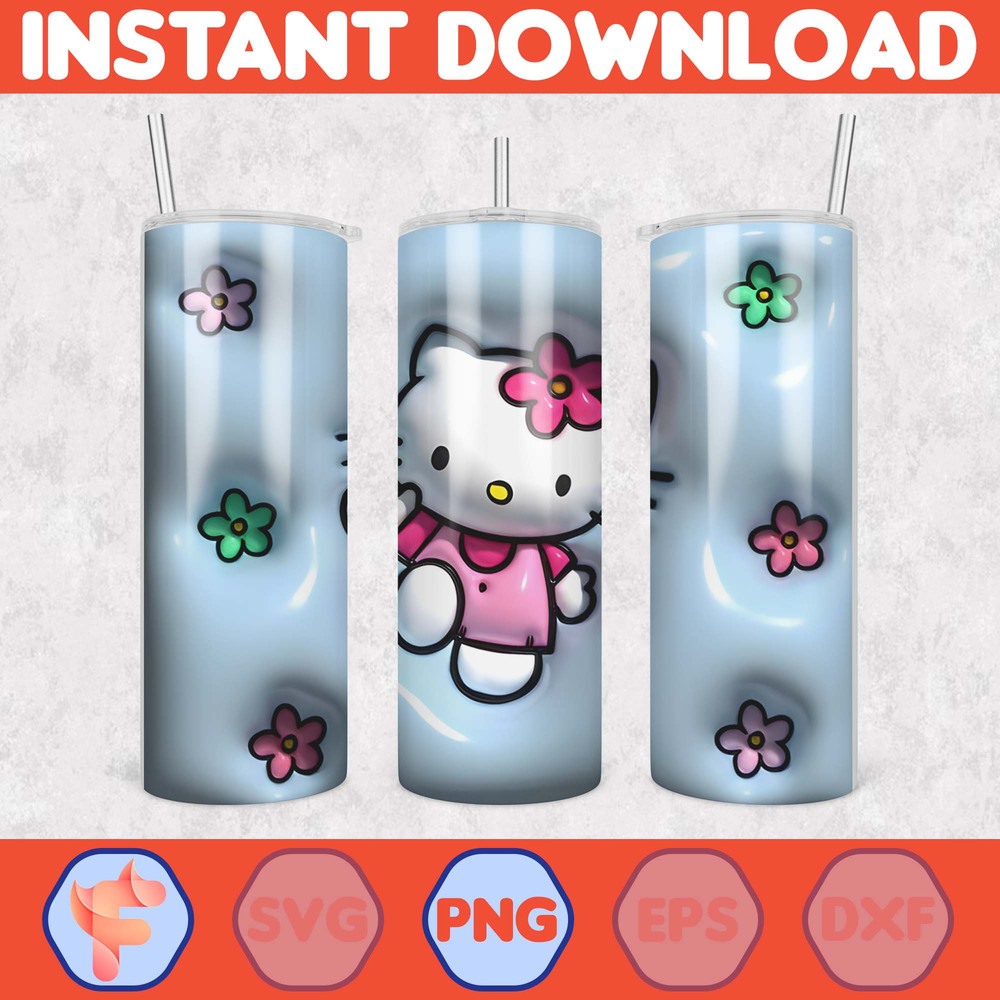 Kitty Coffee Tumbler, 20oz Straight Skinny Wrap, Spring Flower Pink Cat PNG, Tumbler Wrap, Full Tumbler Wrap, Cartoon Tumbler (14).jpg