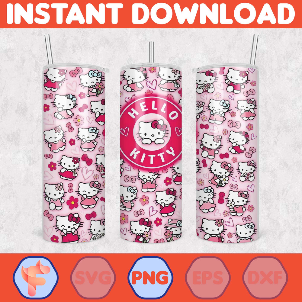 Kitty Coffee Tumbler, 20oz Straight Skinny Wrap, Spring Flower Pink Cat PNG, Tumbler Wrap, Full Tumbler Wrap, Cartoon Tumbler (15).jpg