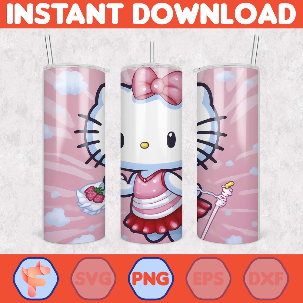 Kitty Coffee Tumbler, 20oz Straight Skinny Wrap, Spring Flower Pink Cat PNG, Tumbler Wrap, Full Tumbler Wrap, Cartoon Tumbler (18).jpg