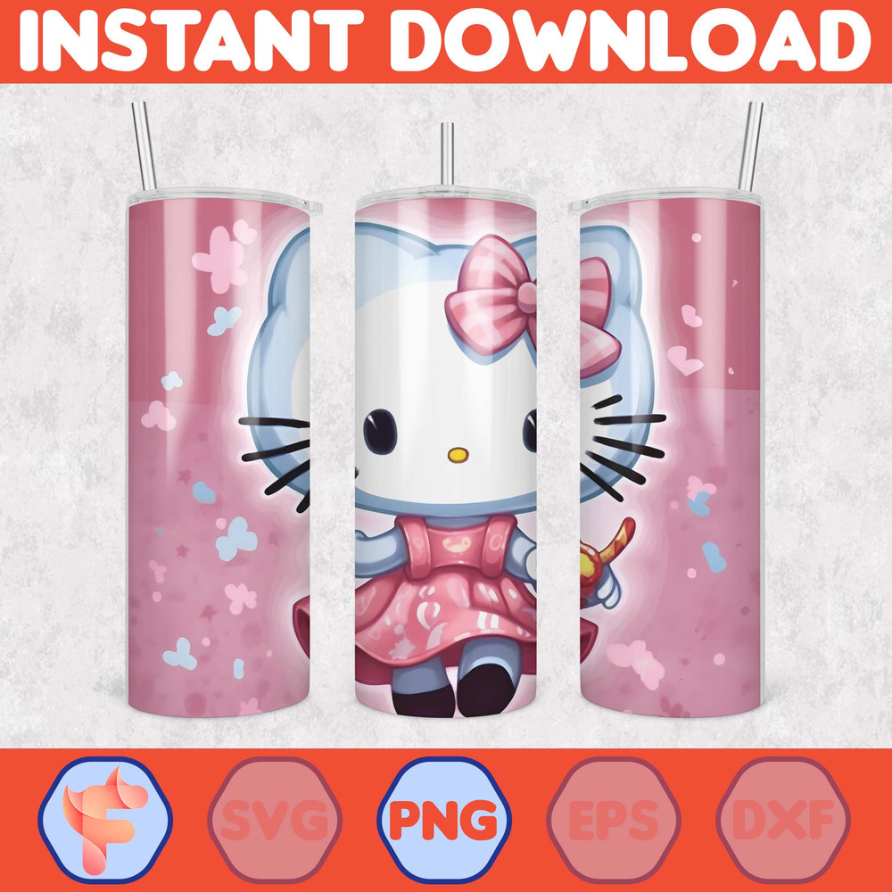 Kitty Coffee Tumbler, 20oz Straight Skinny Wrap, Spring Flower Pink Cat PNG, Tumbler Wrap, Full Tumbler Wrap, Cartoon Tumbler (19).jpg