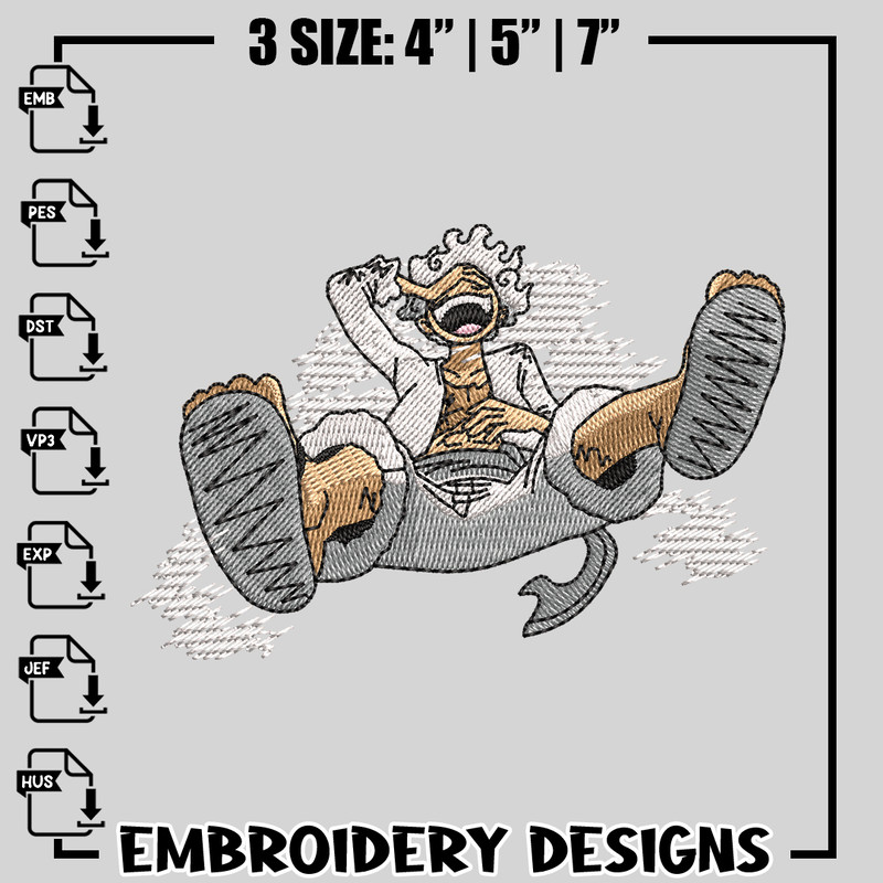 Luffy Gear 5 embroidery design