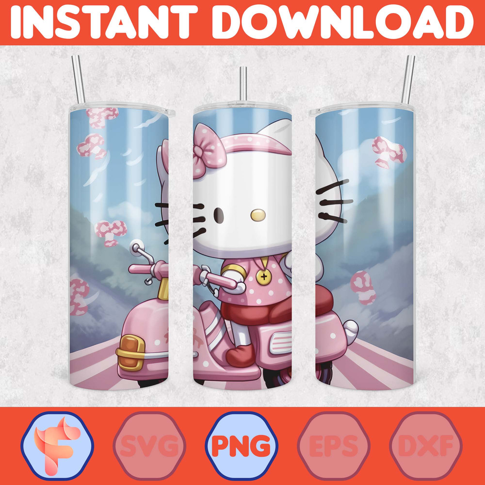 Kitty Coffee Tumbler, 20oz Straight Skinny Wrap, Spring Flower Pink Cat PNG, Tumbler Wrap, Full Tumbler Wrap, Cartoon Tumbler (22).jpg