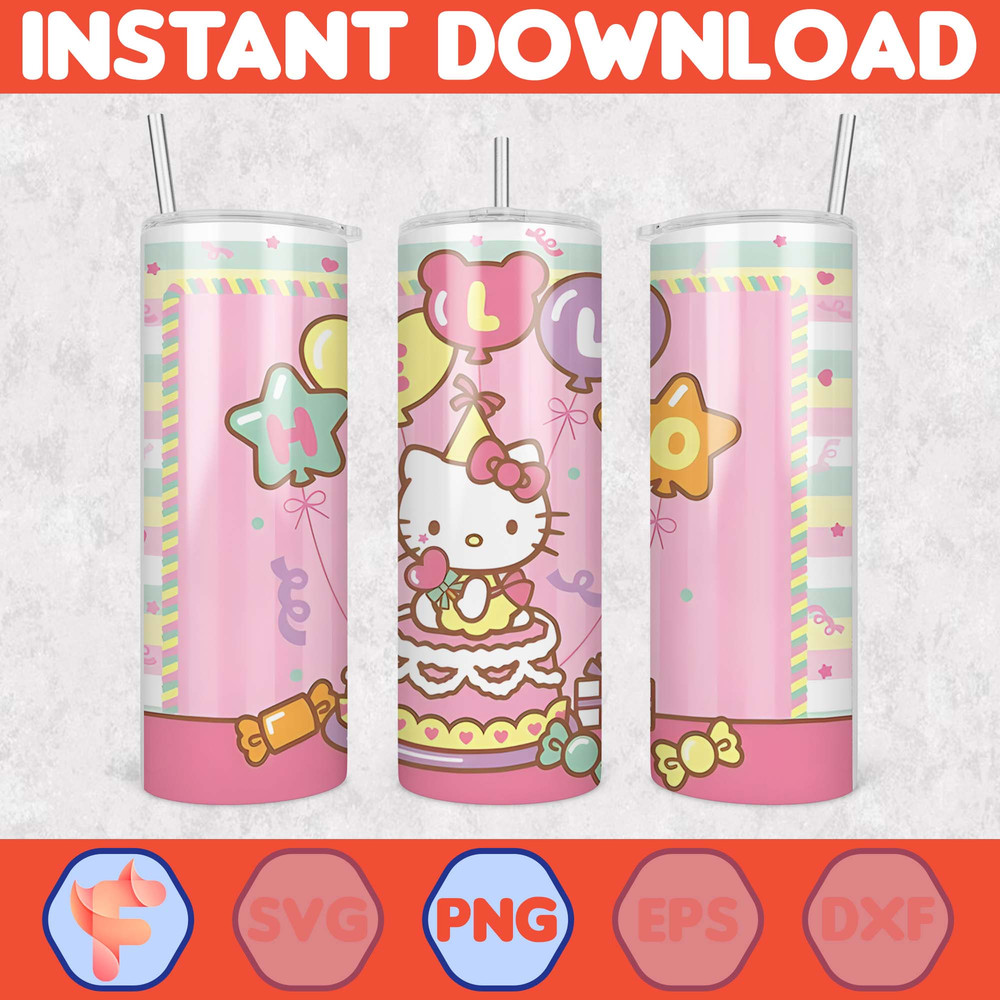 Kitty Coffee Tumbler, 20oz Straight Skinny Wrap, Spring Flower Pink Cat PNG, Tumbler Wrap, Full Tumbler Wrap, Cartoon Tumbler (25).jpg