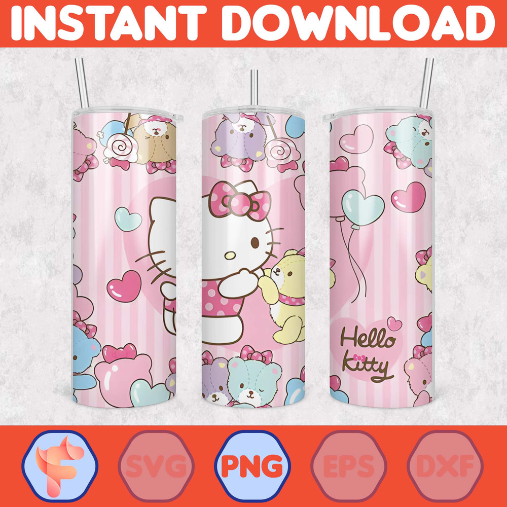 Kitty Coffee Tumbler, 20oz Straight Skinny Wrap, Spring Flower Pink Cat PNG, Tumbler Wrap, Full Tumbler Wrap, Cartoon Tumbler (28).jpg