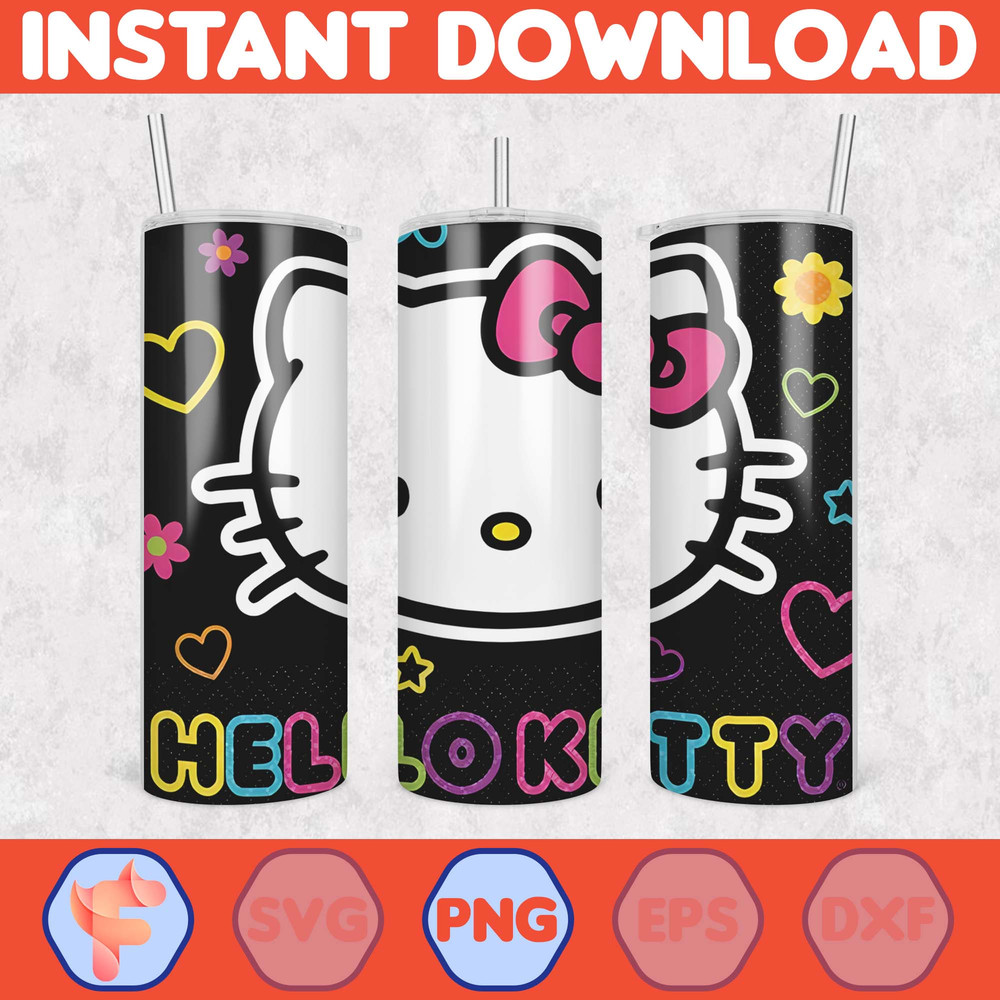 Kitty Coffee Tumbler, 20oz Straight Skinny Wrap, Spring Flower Pink Cat PNG, Tumbler Wrap, Full Tumbler Wrap, Cartoon Tumbler (34).jpg