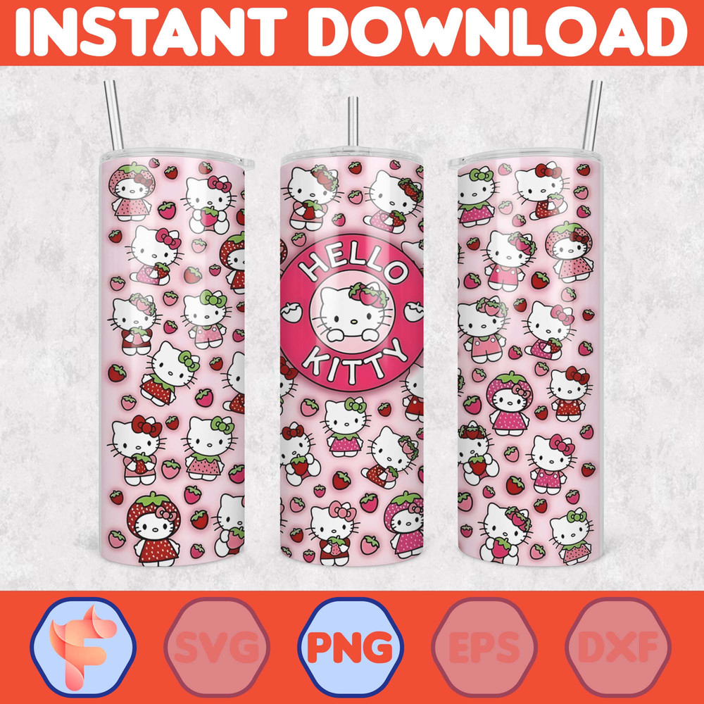 Kitty Coffee Tumbler, 20oz Straight Skinny Wrap, Spring Flower Pink Cat PNG, Tumbler Wrap, Full Tumbler Wrap, Cartoon Tumbler (36).jpg