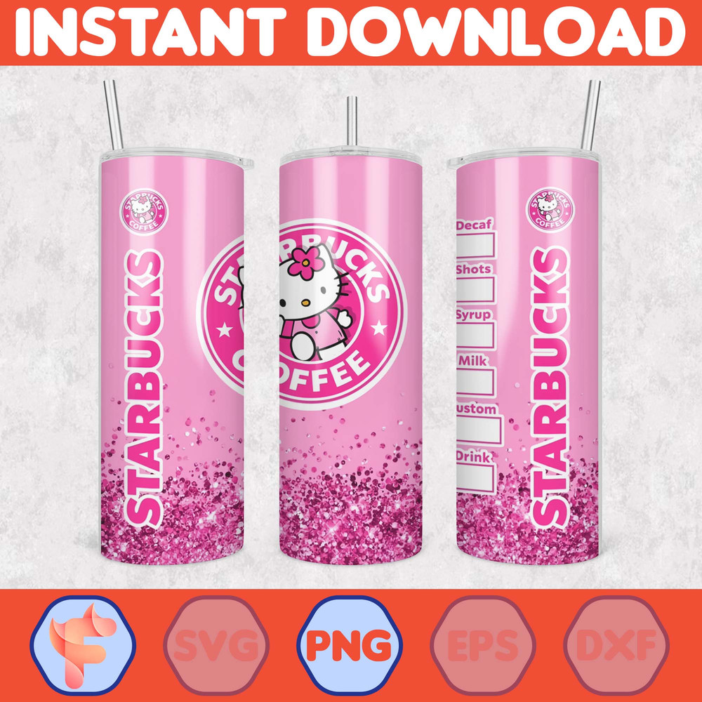 Kitty Coffee Tumbler, 20oz Straight Skinny Wrap, Spring Flower Pink Cat PNG, Tumbler Wrap, Full Tumbler Wrap, Cartoon Tumbler (41).jpg