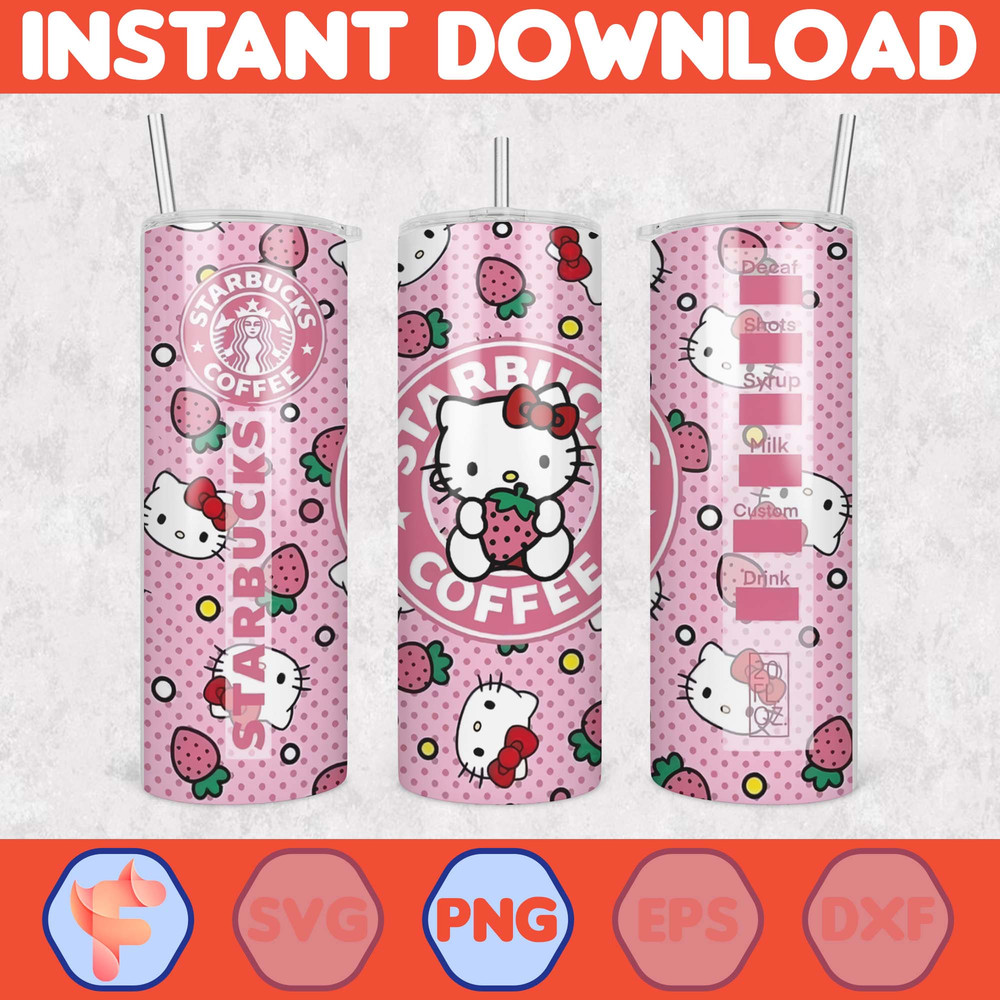 Kitty Coffee Tumbler, 20oz Straight Skinny Wrap, Spring Flower Pink Cat PNG, Tumbler Wrap, Full Tumbler Wrap, Cartoon Tumbler (42).jpg