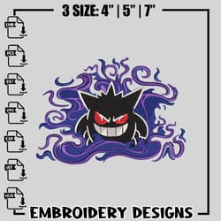 gengar embroidery design, pokemon embroidery, anime design, logo design, anime shirt, digital download