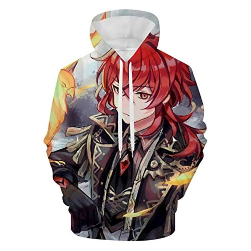Diluc Genshin Impact All Over Print 3D Hoodie Zip Hoodie, Diluc Genshin Impact 3D Hoodie Zip Hoodie Fleece Hoodie