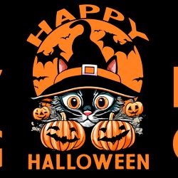 Cute Cat Black Cat And Pumpkins Happy Halloween SVG.PNG SUBLIMATION DOWNLOAD DIGITAL FILE