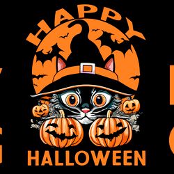 cute cat black cat and pumpkins happy halloween svg.png sublimation download digital file