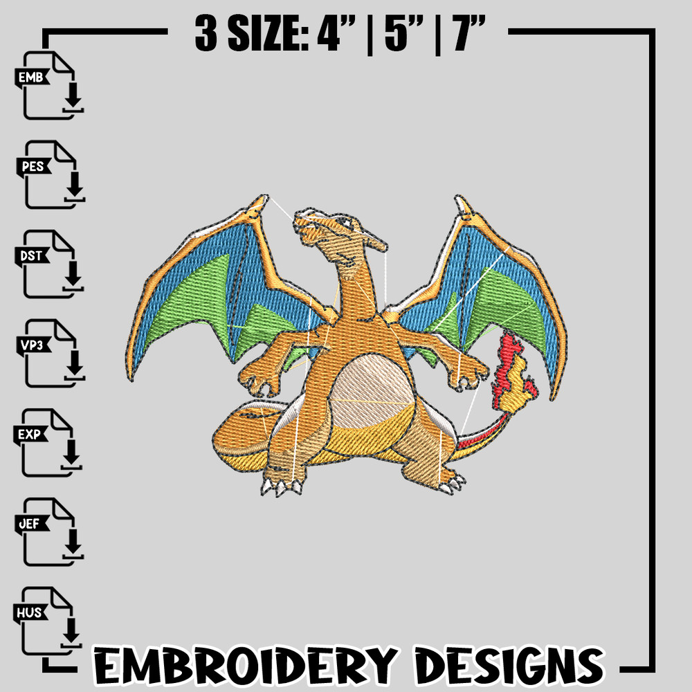 Pokemon charizard embroidery design