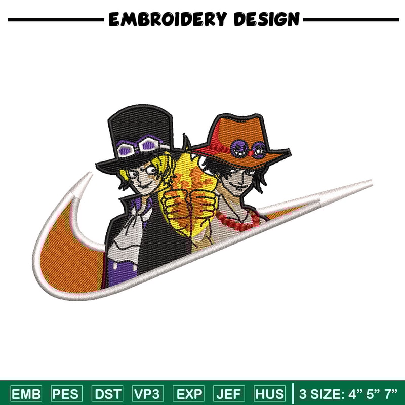 Ace x sabo embroidery design, One piece embroidery, Nike design, Embroidery shirt, Embroidery file, Digital download.jpg
