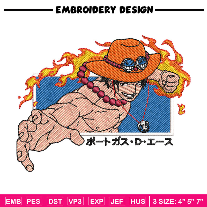Ace punch embroidery design, One piece embroidery, Anime design, Embroidery shirt, Embroidery file, Digital download.jpg