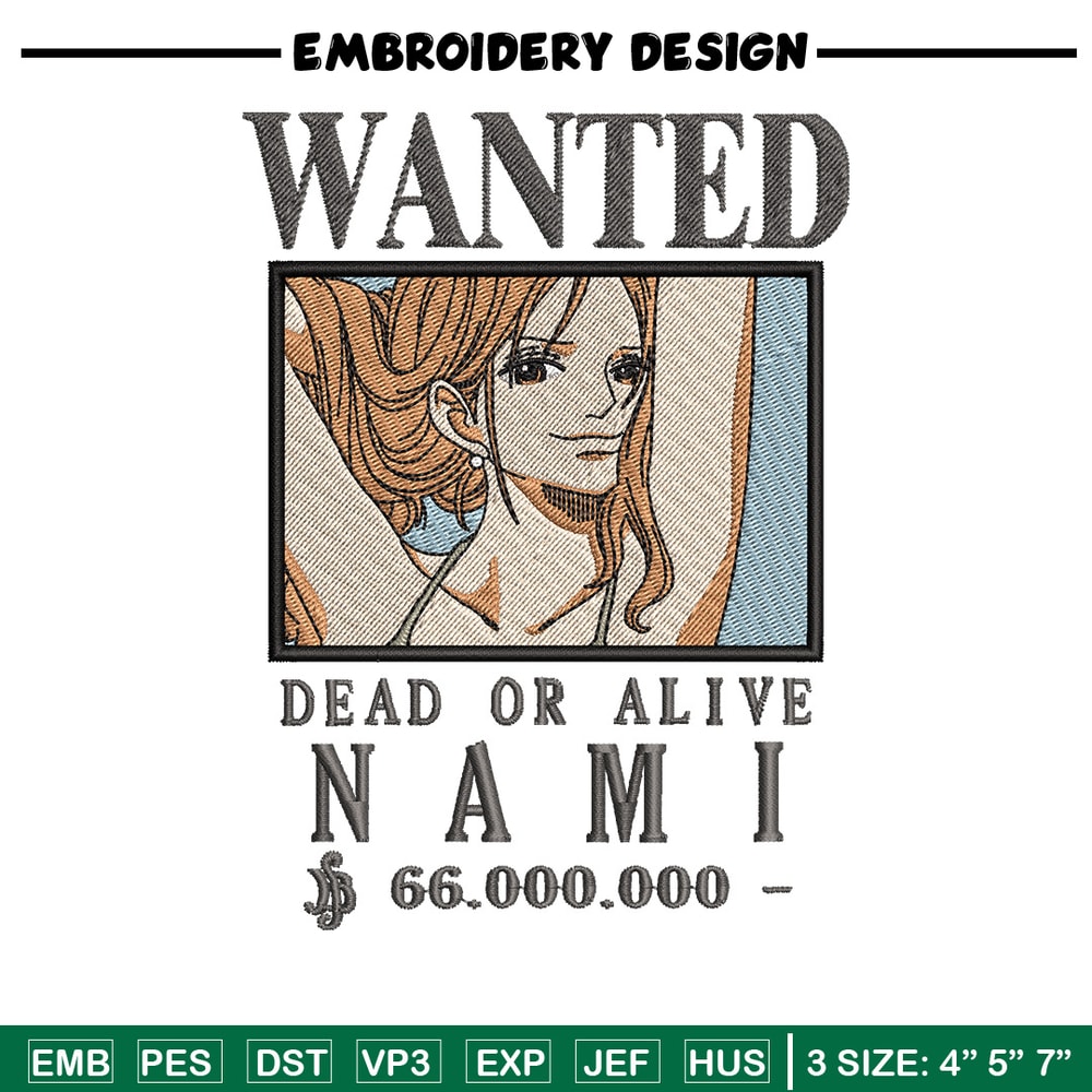 Bounty nami embroidery design, One piece embroidery, Anime design, Embroidery shirt, Embroidery file,Digital download.zip.jpg
