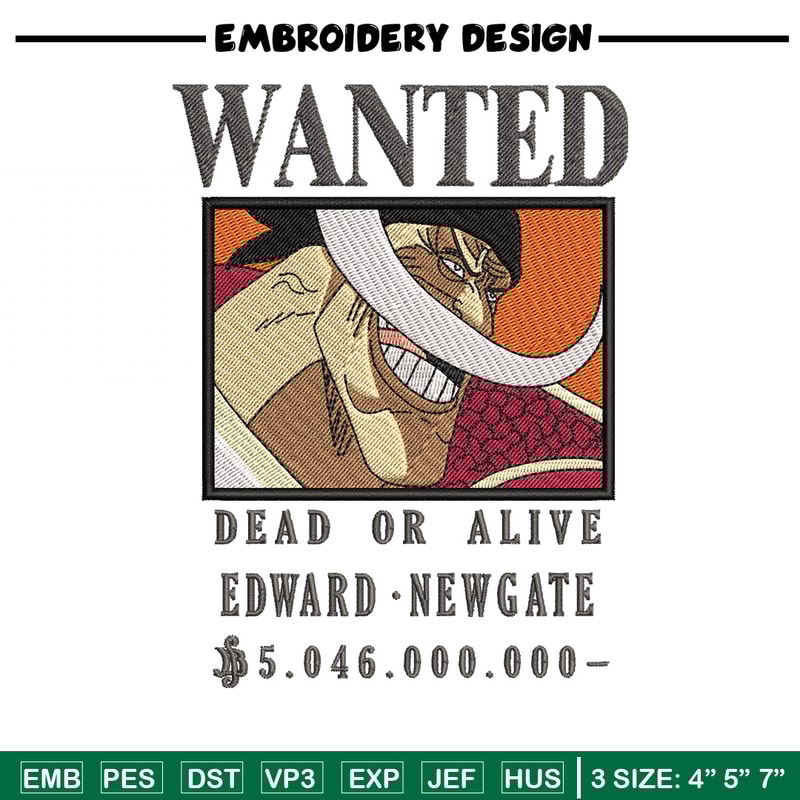 Bounty newgate embroidery design, One piece embroidery, Anime design, Embroidery shirt, Embroidery file,Digital download.zip.jpg