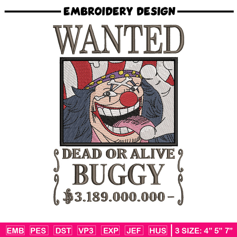 Bounty buggy embroidery design, One piece embroidery, Anime design, Embroidery shirt, Embroidery file,Digital download.jpg