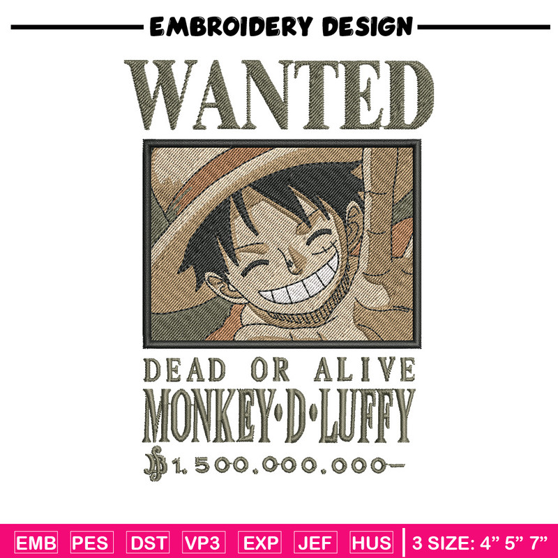 Bounty Luffy embroidery design, One piece embroidery, Anime design, Embroidery shirt, Embroidery file,Digital download.zip.jpg