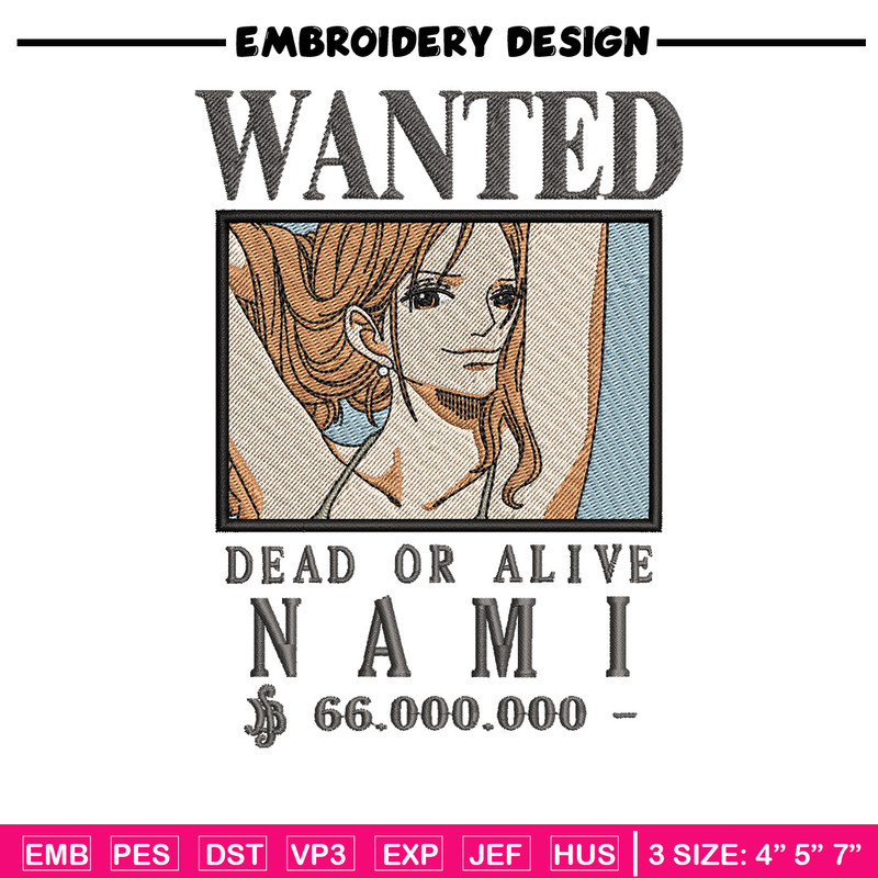 Bounty nami embroidery design, One piece embroidery, Anime design, Embroidery shirt, Embroidery file,Digital download.zip.jpg